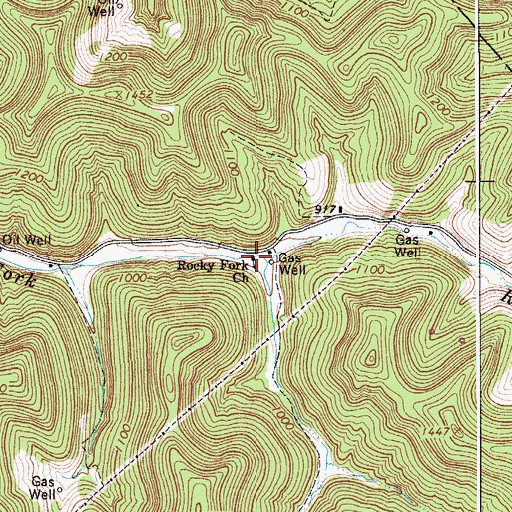 Topographic Map of Rocky Fork Church, WV