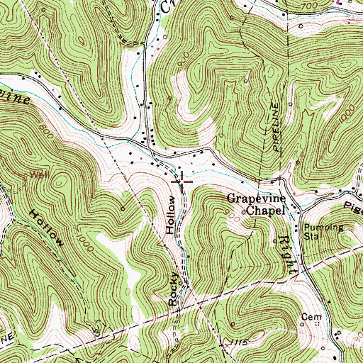 Topographic Map of Rocky Hollow, WV