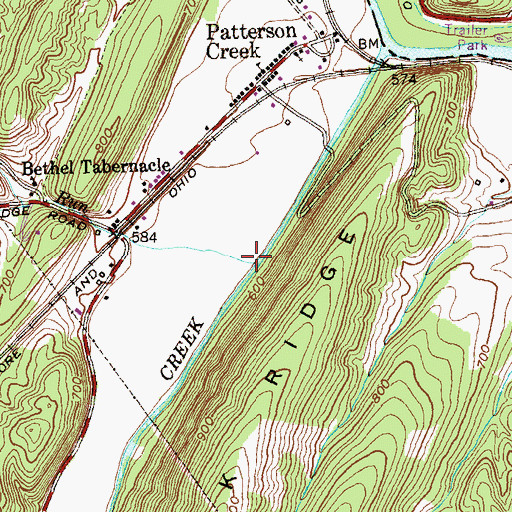 Topographic Map of Rocky Run, WV