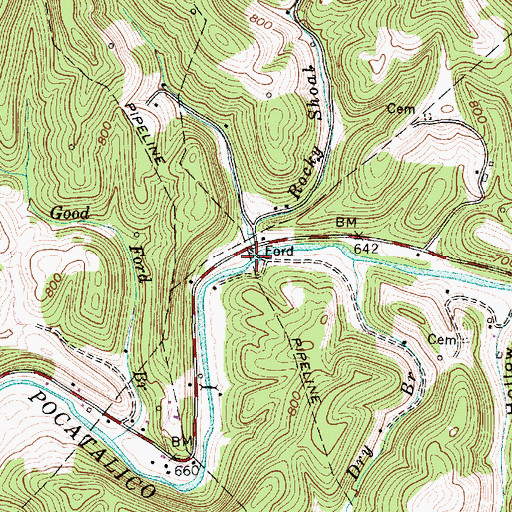 Topographic Map of Rocky Shoal Creek, WV