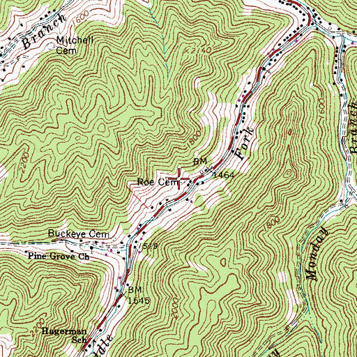Topographic Map of Roe Cemetery, WV