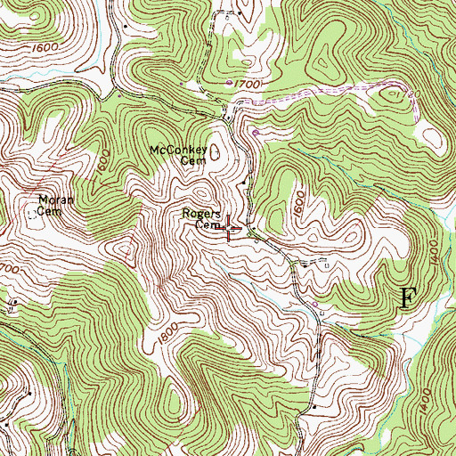 Topographic Map of Rogers Cemetery, WV