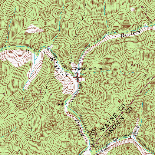 Topographic Map of Rollem Fork, WV