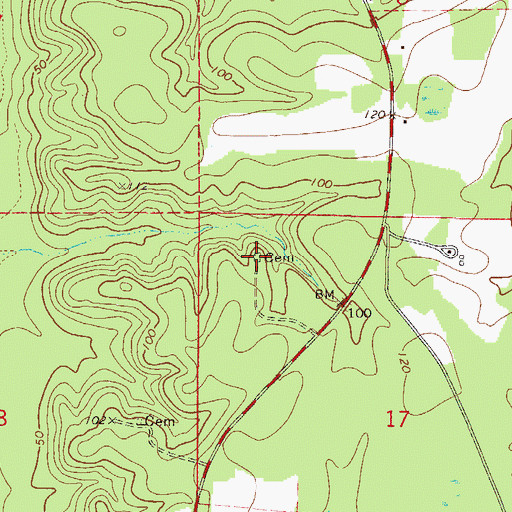 Topographic Map of Ferrell Cemetery, AL