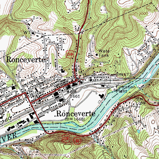 Topographic Map of Ronceverte, WV