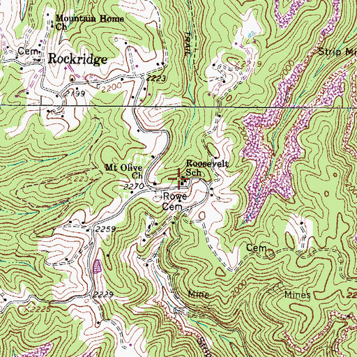 Topographic Map of Roosevelt School (historical), WV