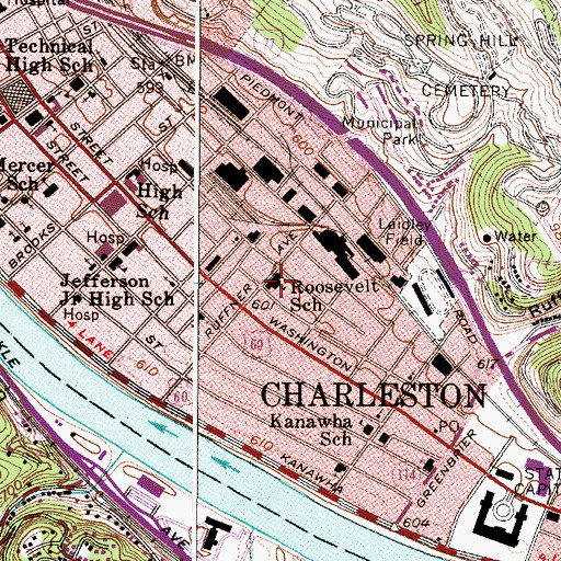 Topographic Map of Roosevelt Junior High School (historical), WV