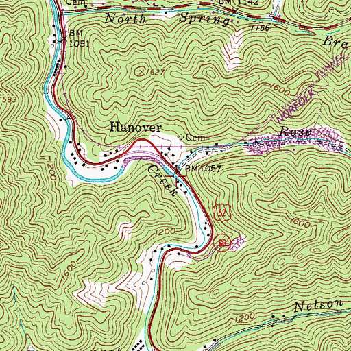 Topographic Map of Rose Branch, WV