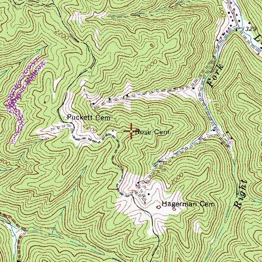 Topographic Map of Rose Cemetery, WV