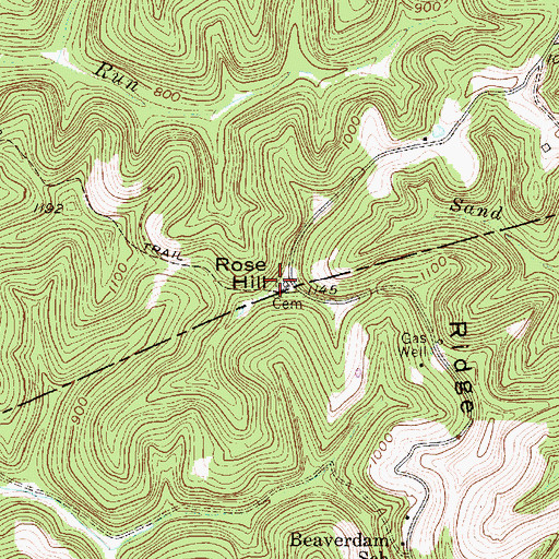 Topographic Map of Rose Hill, WV