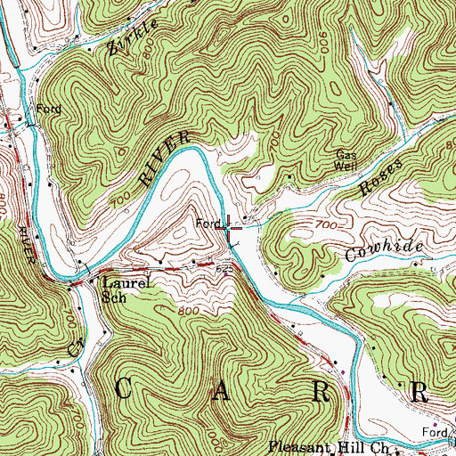 Topographic Map of Roses Run, WV