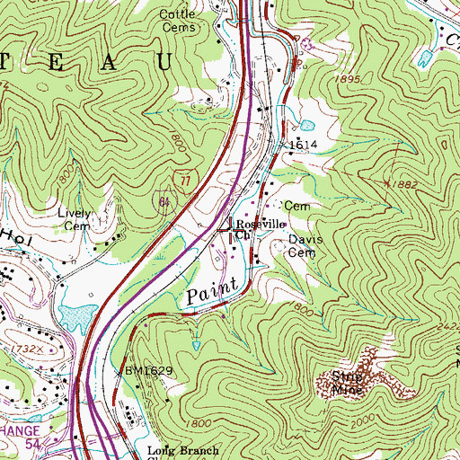 Topographic Map of Roseville Church, WV
