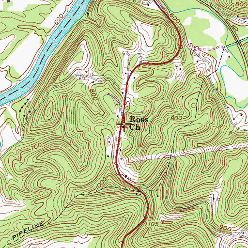 Topographic Map of Ross Church, WV