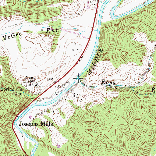 Topographic Map of Ross Run, WV