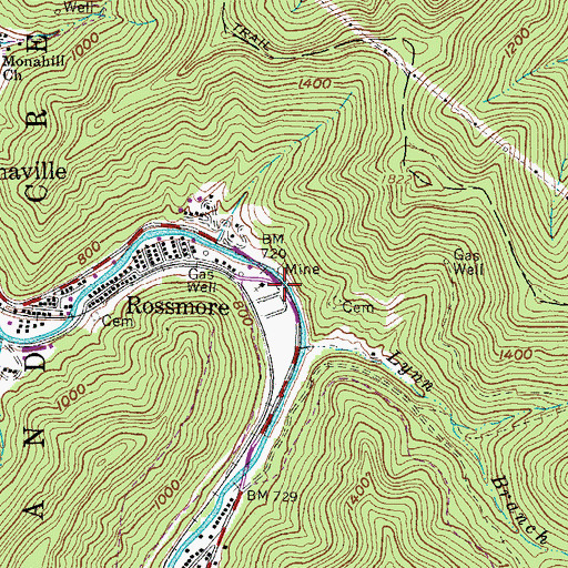 Topographic Map of Rossmore, WV
