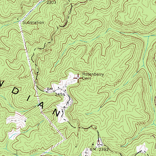 Topographic Map of Rotenberry Cemetery, WV