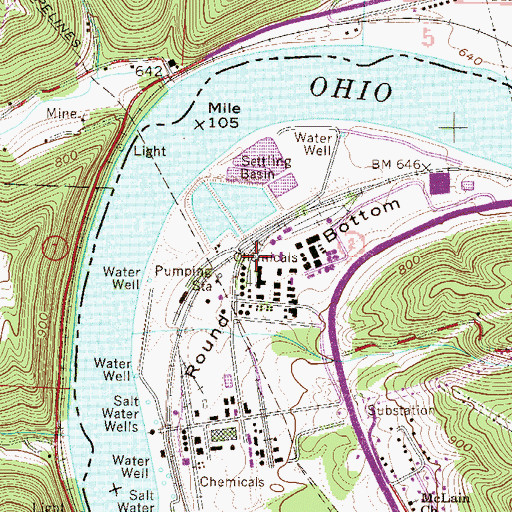 Topographic Map of Round Bottom, WV