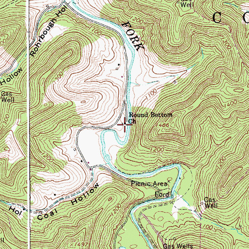 Topographic Map of Round Bottom Church, WV