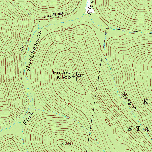 Topographic Map of Round Knob, WV