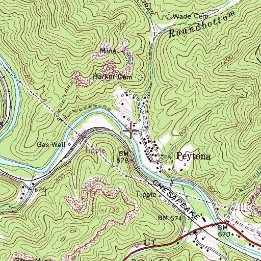 Topographic Map of Roundbottom Creek, WV