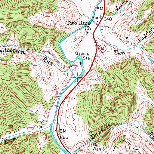 Topographic Map of Roundbottom Run, WV
