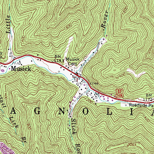 Topographic Map of Rover Branch, WV