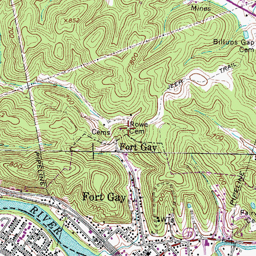 Topographic Map of Rowe Cemetery, WV