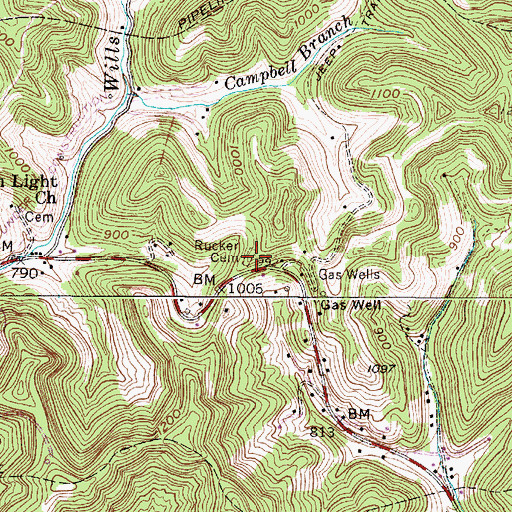 Topographic Map of Rucker Cemetery, WV