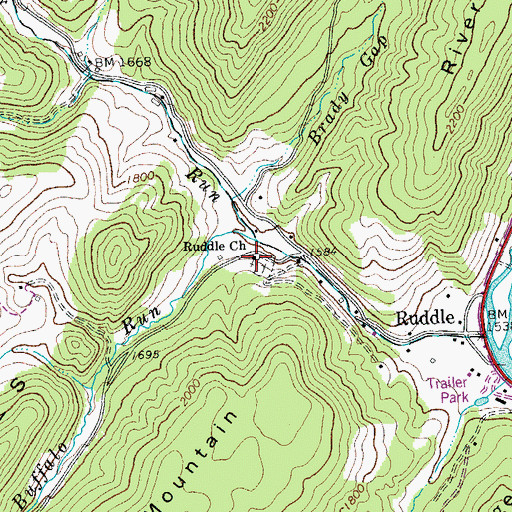 Topographic Map of Ruddle Church, WV
