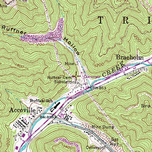 Topographic Map of Ruffner Cemetery, WV