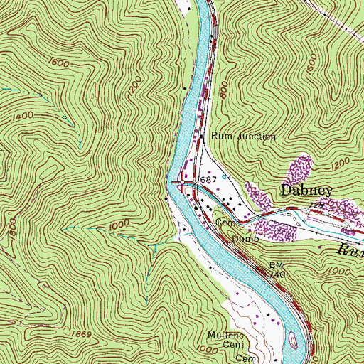Topographic Map of Rum Creek, WV