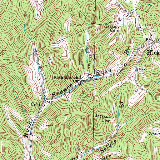 Topographic Map of Rush Branch Church, WV