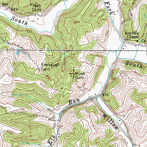 Topographic Map of Rush Cemetery, WV