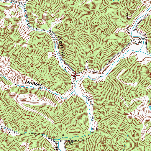 Topographic Map of Rush Hollow, WV