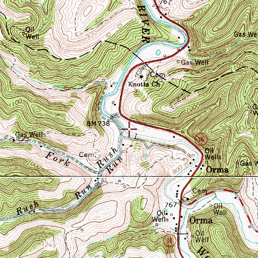 Topographic Map of Rush Run, WV