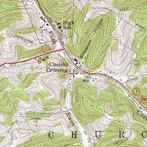 Topographic Map of Rush Run, WV