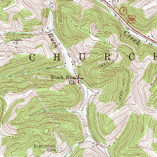 Topographic Map of Rush Run Church, WV