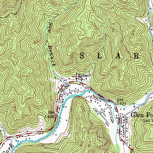 Topographic Map of Russell Church, WV