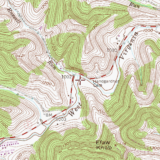 Topographic Map of Russell Run, WV