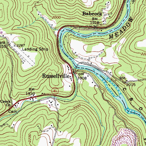 Topographic Map of Russellville, WV
