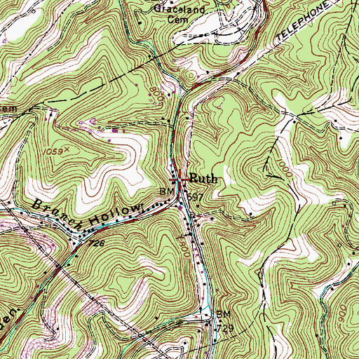 Topographic Map of Ruth, WV