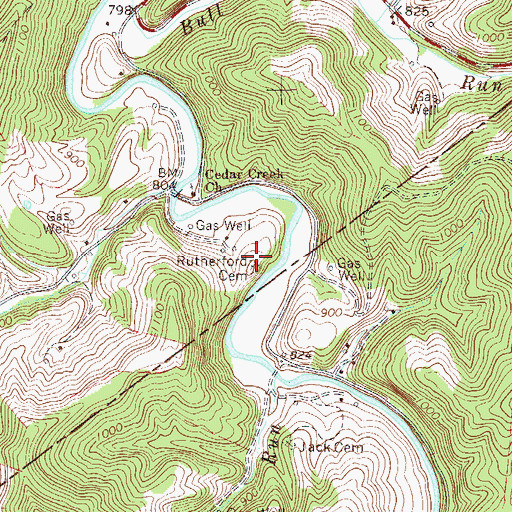Topographic Map of Rutherford Cemetery, WV