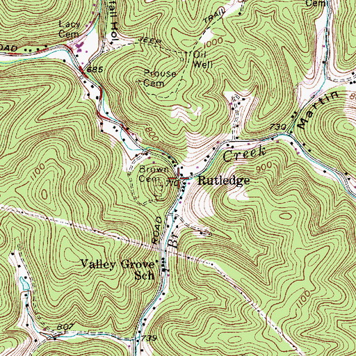 Topographic Map of Rutledge, WV