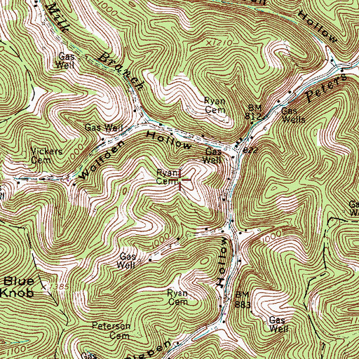 Topographic Map of Ryan Cemetery, WV