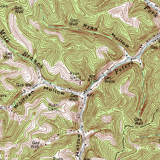 Topographic Map of Ryan Cemetery, WV