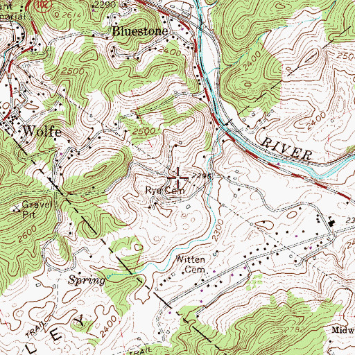 Topographic Map of Rye Cemetery, WV