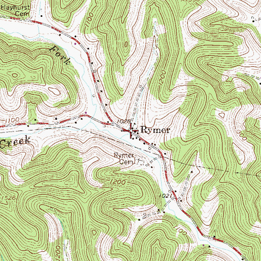 Topographic Map of Rymer, WV