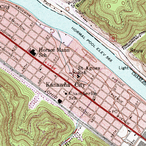 Topographic Map of Saint Agnes School, WV