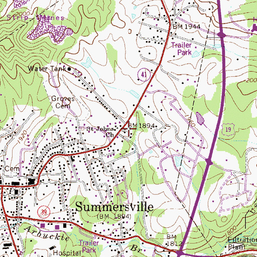 Topographic Map of Saint Johns Church, WV
