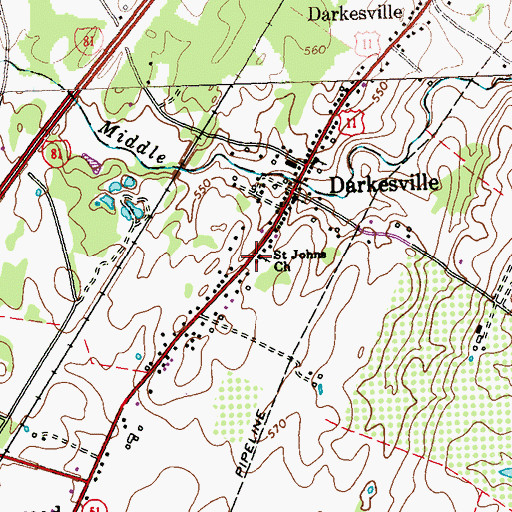 Topographic Map of Saint Johns Church, WV